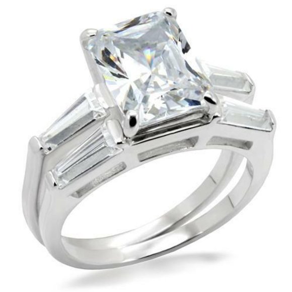 Princess Cut Engagement Wedding Ring Set Size 9 10 CZ Silver Rhodium Plated - Picture 2 of 12